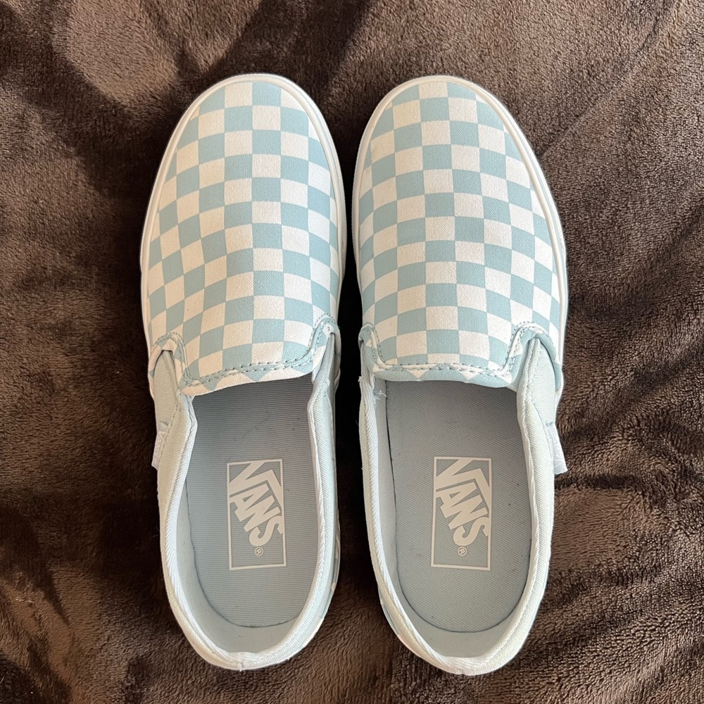 Vans Baby Blue/True White Checkerboard Slip-On Sneaker Women's 7.5
